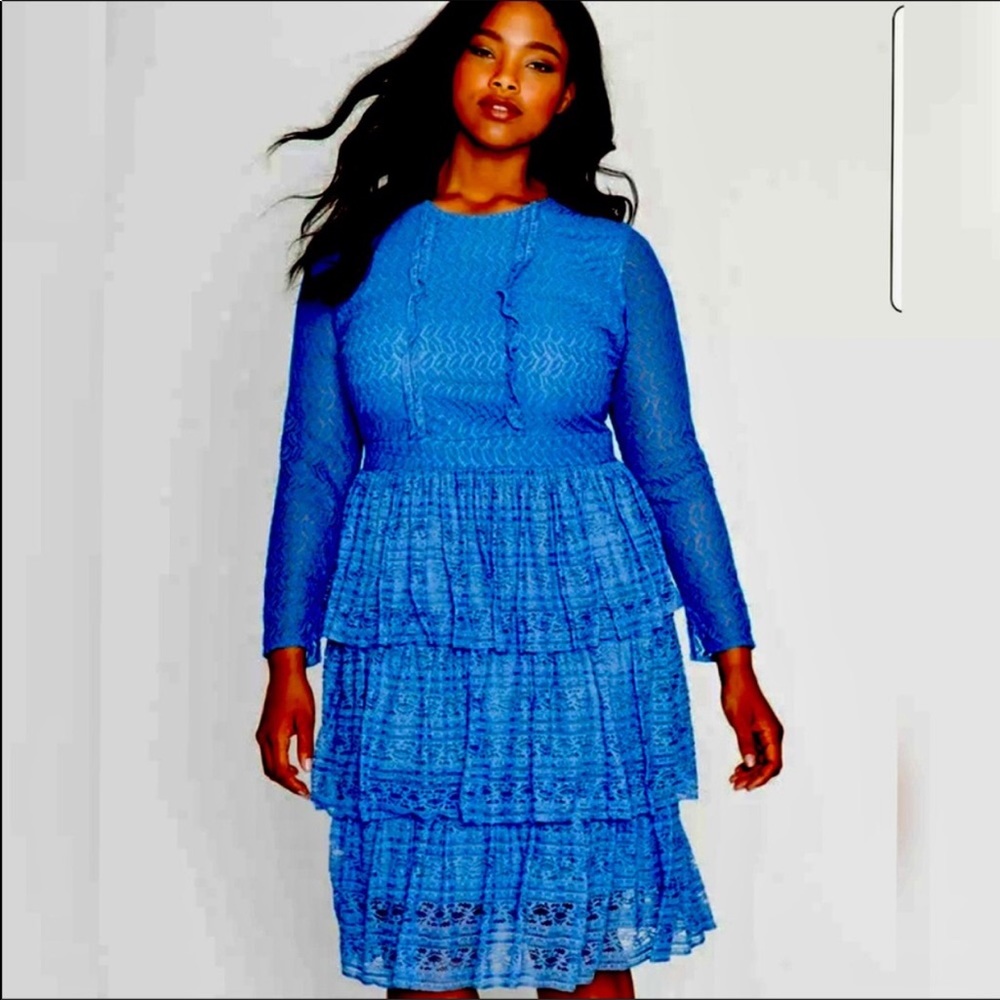 Eloquii Blue All Stretch Lace Ruffled Dress. Sz 18